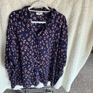 Entro Blue Leopard Print Button Down Shirt